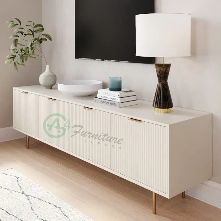 Meja TV Minimalis Putih Quin Lacquer - Kayu Jati