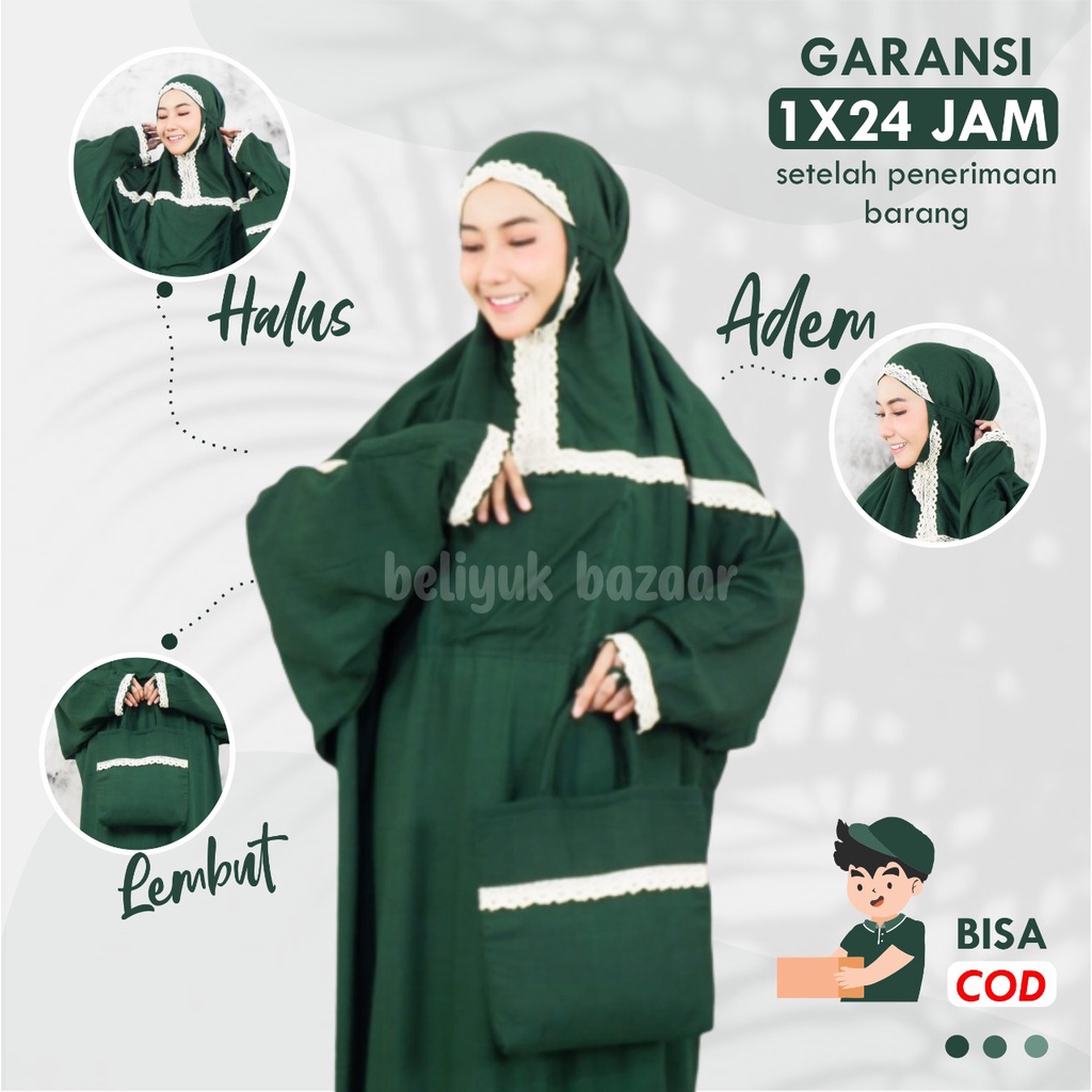 Mukena Mukenah Hadramaut Terusan Lajuran Panjang Renda Polos Warna  Dewasa Jumbo Rayon Bali Wanita Cantik Murah