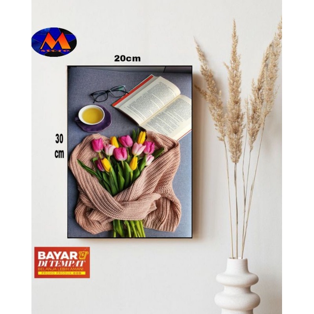 HIASAN DINDING TEMA BUNGA TULIP/POSTER KAYU BUNGA TULIP