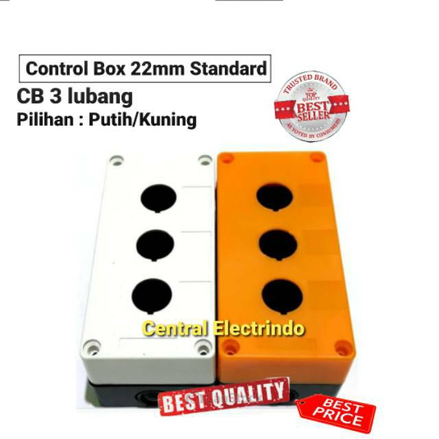 Control Box Push Button 22mm 3 Lubang Putih/Kuning.