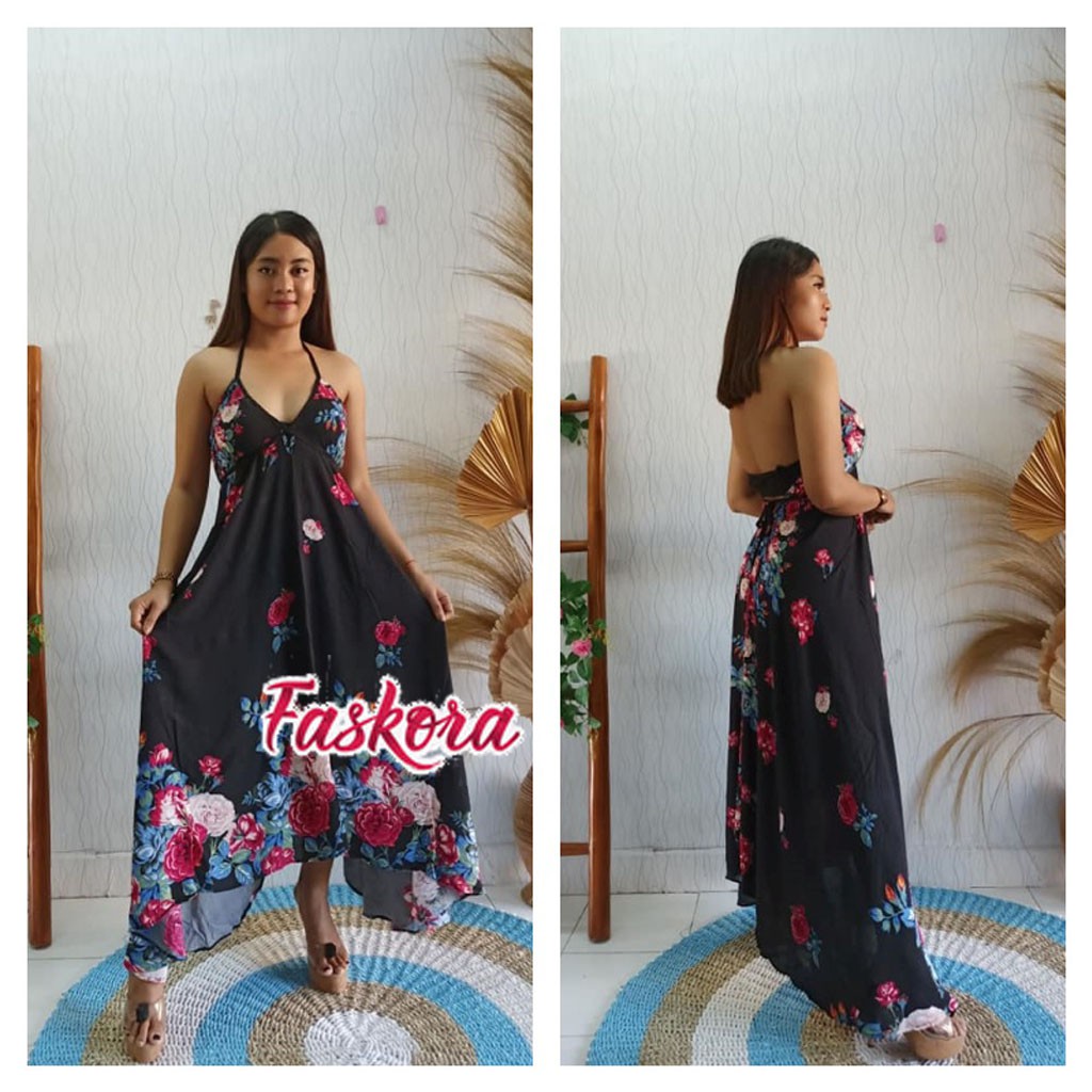 Dress Panjang Tanpa Lengan Motif Bunga / Maxi Dress Jumbo Ld 120 Renata / Dress Piramid Bali
