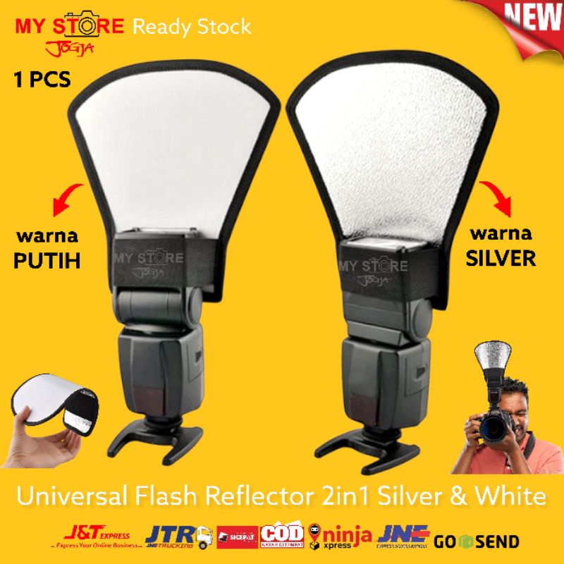 Jual Universal External Flash Reflector & Diffuser Silver & White 2 in
