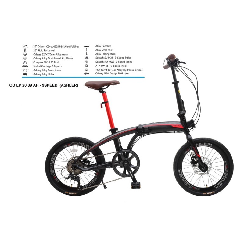 Sepeda Lipat Folding Bike Odessy Ashler 20 9 Speed Alloy Hidrolik