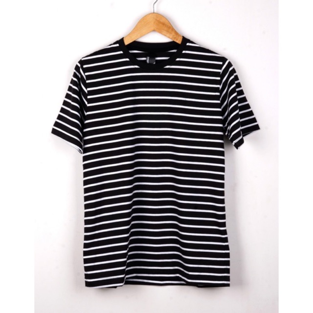 Kaos stripe bandung/ kaos salur bandung/ Unisex pria dan wanita hitam stripe putih