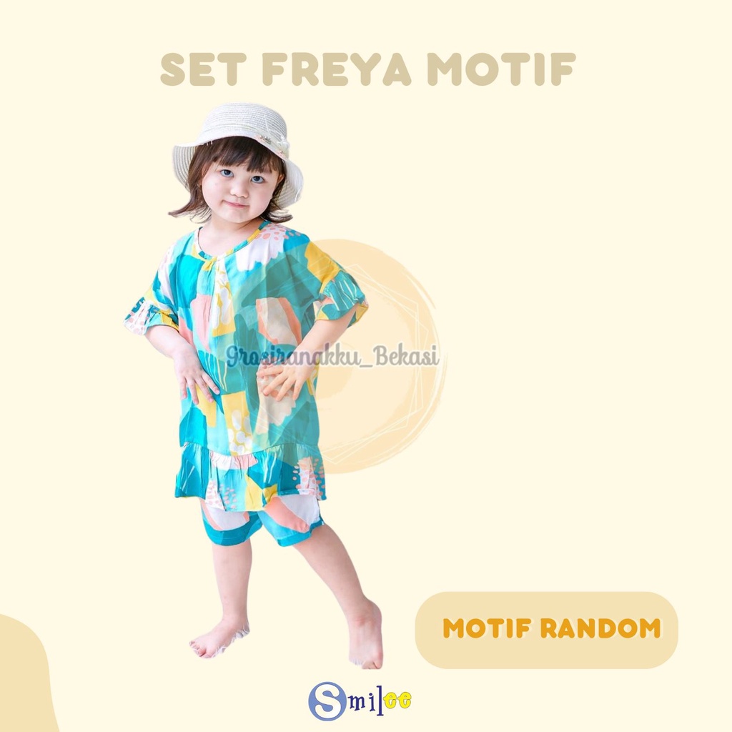 Setelan Anak Rayon Pendek Smilee Freya Size 1-5Tahun