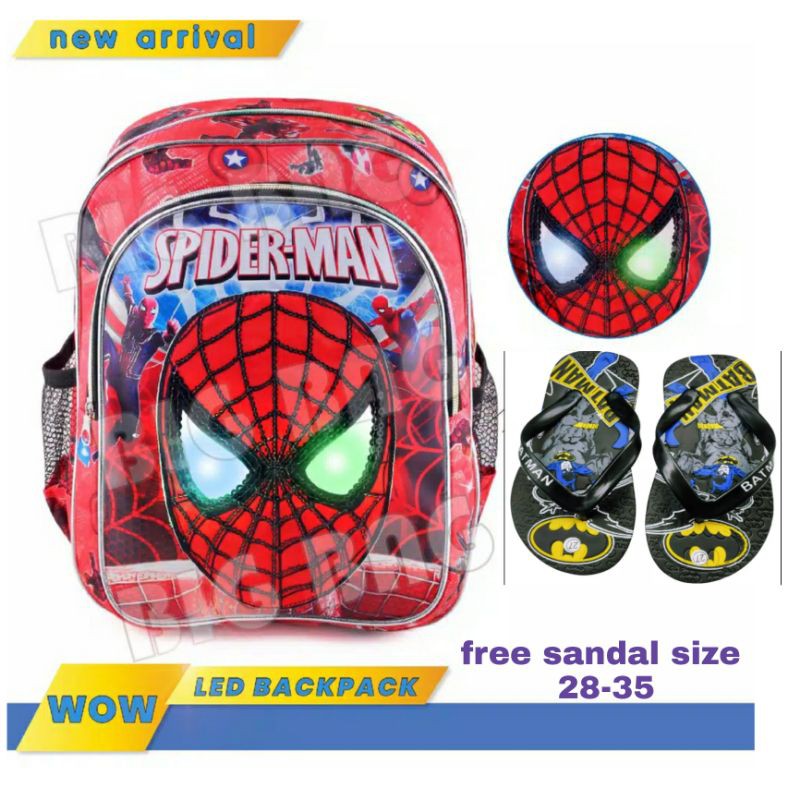 Tas Anak Laki2 SPIDERMAN - EXTRA - INTO THE SPIDER - UKURAN TK Paud RANSEL LED School Bag Termurah