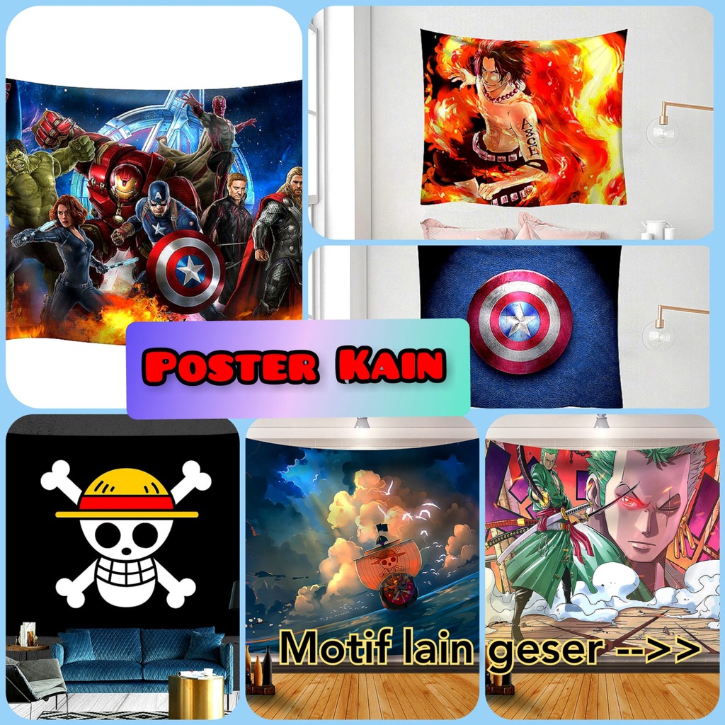 HIASAN WALL DEKOR DECOR DINDING POSTER KAIN KARAKTER KAPTEN CAPTEN AMERIKA AMERICA IRON MAN SUPERHIRO SUPERHERO HULK ONE PIECE ANIME NARUTO KARTUN ONEPIECE DEKORASI RUANG TAMU KAMAR TIDUR ANAK ANAK BACKGROUND BACK GROUND FOTO PHOTO WALLPAPER PAPER KAIN