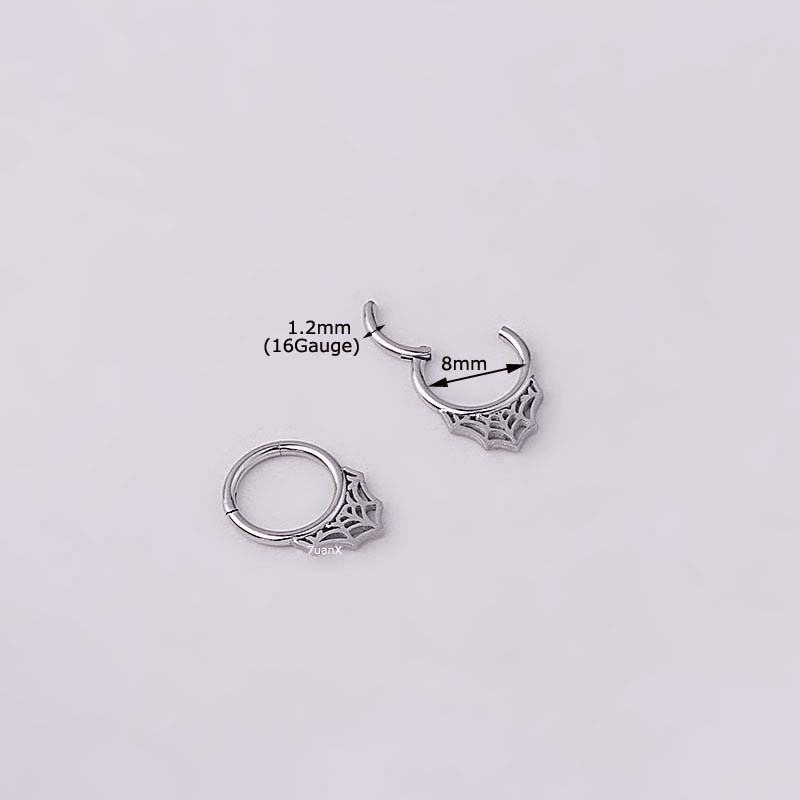 1pc Anting Tindik Hidung Bentuk Sarang Laba-Laba Ukuran 8mm Bahan Stainless Steel 16Gauge