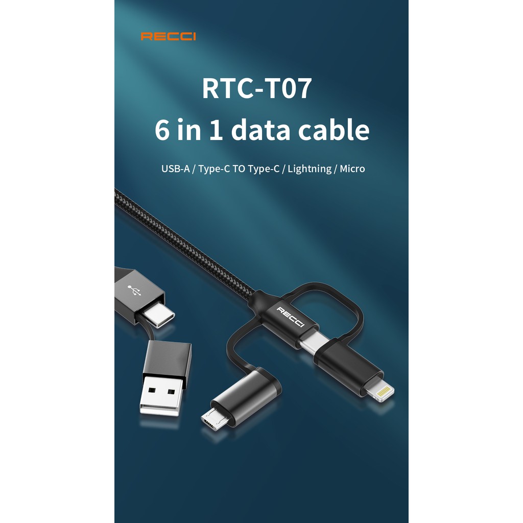 Jual Cable Data recci 6 in 1 RTC-T07 Black | Shopee Indonesia