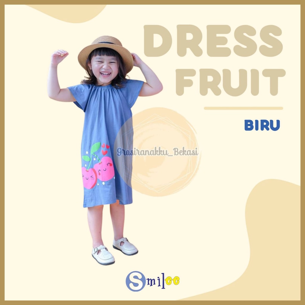 Dress Anak Smilee Fruit Warna Biru Size 1-5Tahun