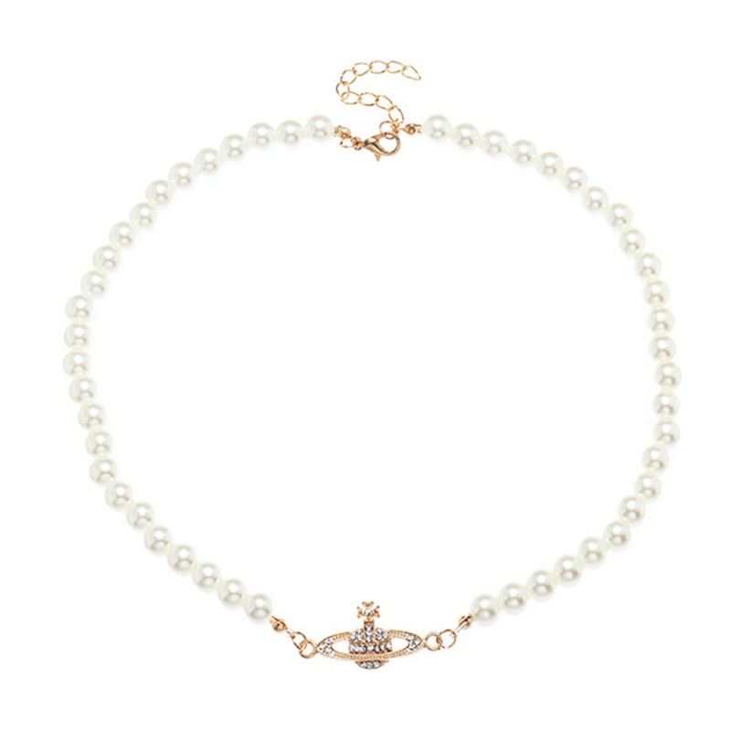 Kalung Choker Manik-Manik Mutiara Bentuk Planet Untuk Wanita