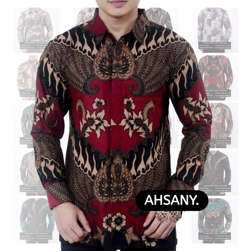 Kemeja Batik Pria Lengan Panjang Halus Katun Tidak Luntur Bisa Seragam Kantor Nikah Hajatan Motif Indonesia Cod Shopee murah