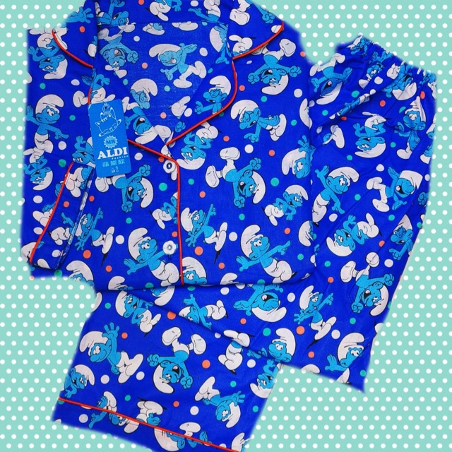Baju tidur piyama merk smurf biru