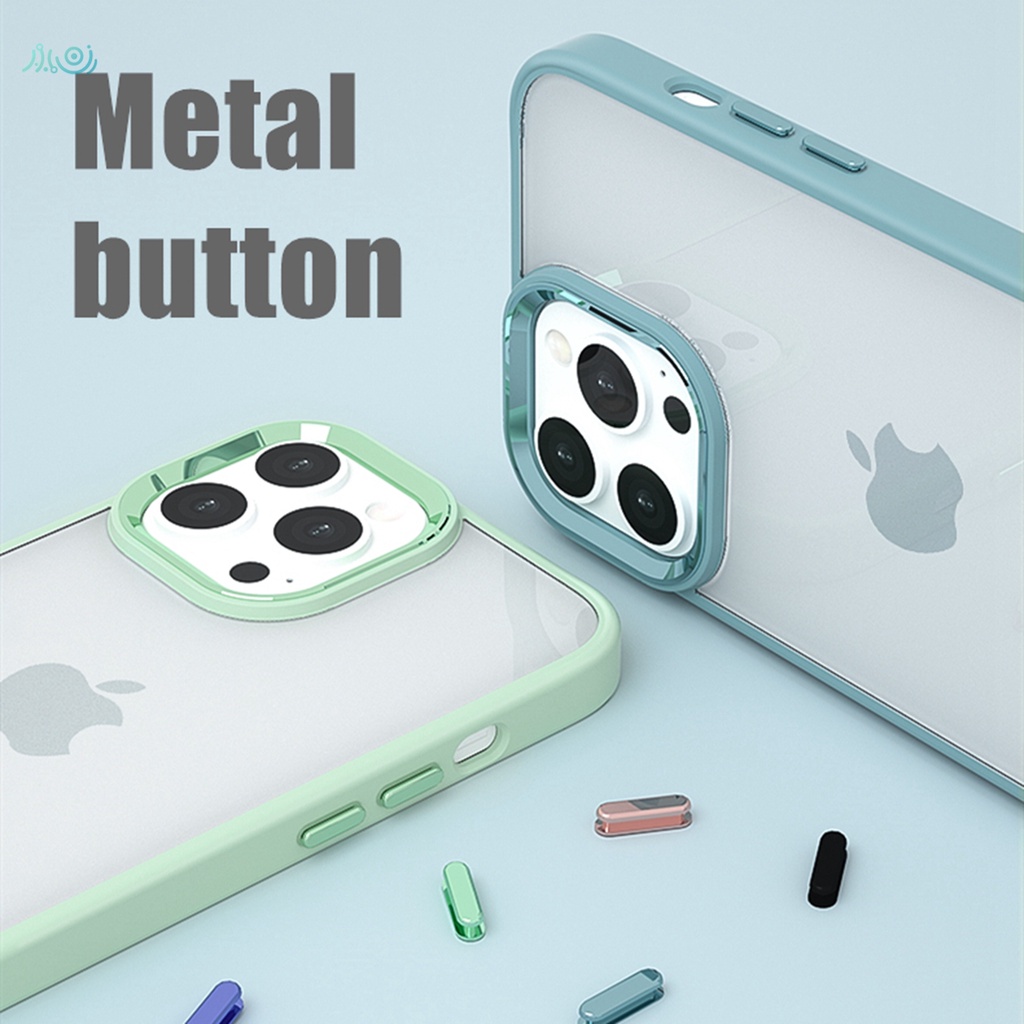 (Metal + Button) Case Silikon Transparan Shockproof Untuk Iphone 13 Pro Max 11 12 Pro Max