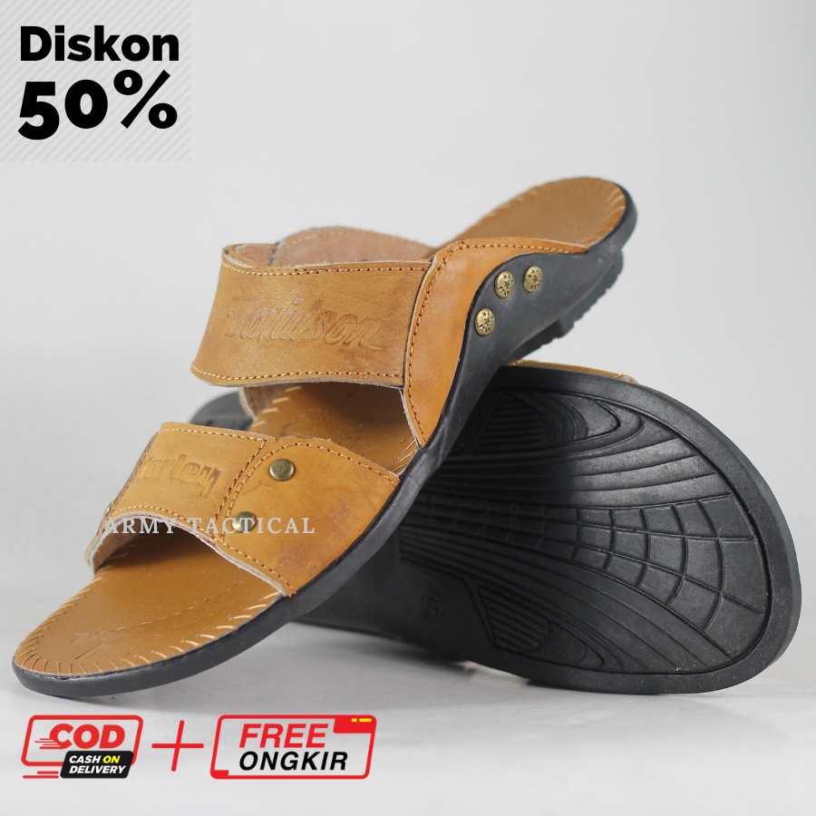 Sandal Kulit Asli Pria Selop Harley Davidson Ban 2 Tres Slop Sendal Slide Kulit