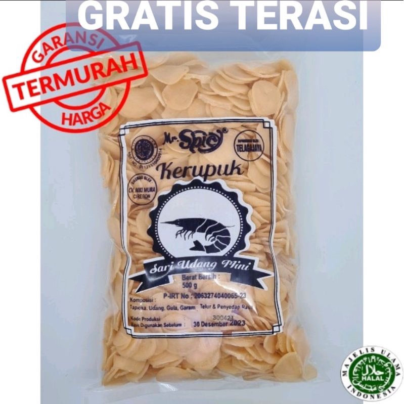 

KERUPUK SARI UDANG MINI 500 GRAM ENAK OLEH OLEH KHAS CIREBON GRATIS TERASI/ TEH UPET