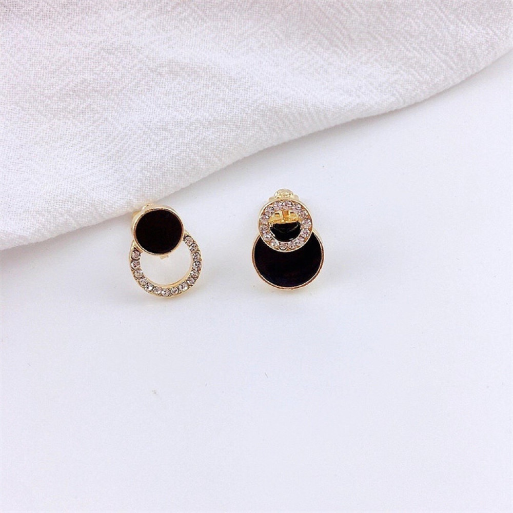Anting Klip Tanpa Tindik Bentuk Geometri Bulat Aksen Kristal Untuk Perhiasan Wanita