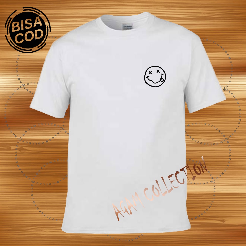 Agam Collection Baju Kaos Distro Nirvana Smile Text Hitam Lengan Pendek  Premium Quality