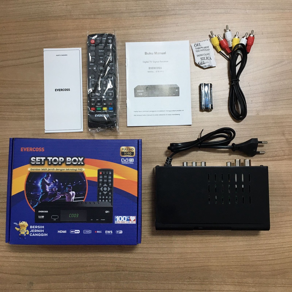 paket STB Set Top Box EVERCOSS MAX pro DVBT2 Evercoss MAX pro mantap new