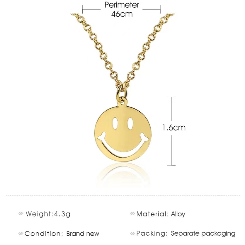 Kalung Rantai Dengan Liontin Bulat Hollow Motif Smile Gaya Untuk Wanita
