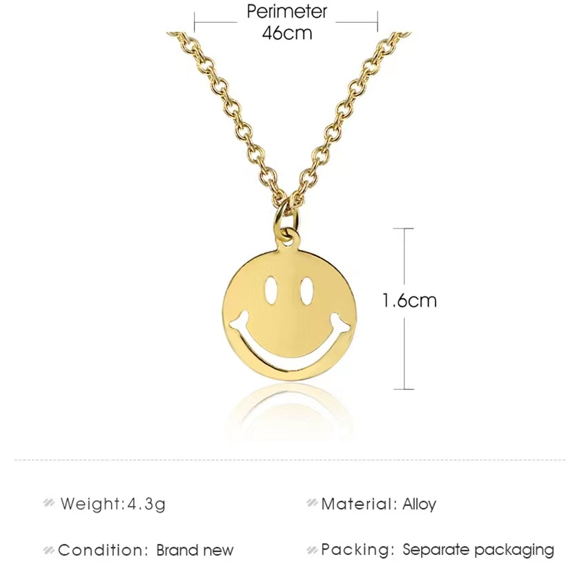 Kalung Rantai Dengan Liontin Bulat Hollow Motif Smile Gaya Korea Untuk Wanita