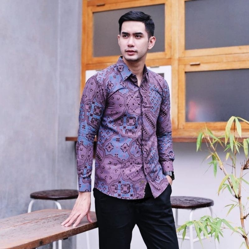 JAGADMUDA UNGU SLIM FIT EXECUTIVE BAJU BATIK PRIA LENGAN PANJANG BAHAN PREMIUM KEMEJA BATIK PRIA LEN