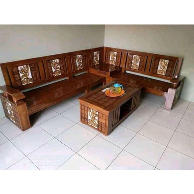 PROMO TERLARIS  kursi sofa tamu model sudut korona / kursi jati minimalis untuk ruang tamu kecil / k