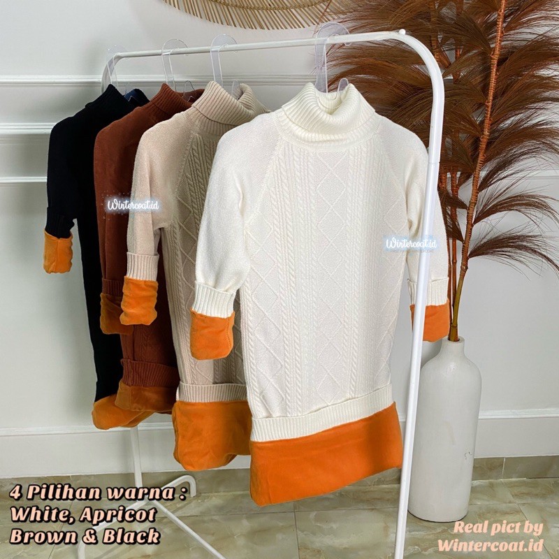 Turtleneck sweater dress wanita thermal AI fur bulu winter musim dingin dalaman hangat tebal import woman longjohn