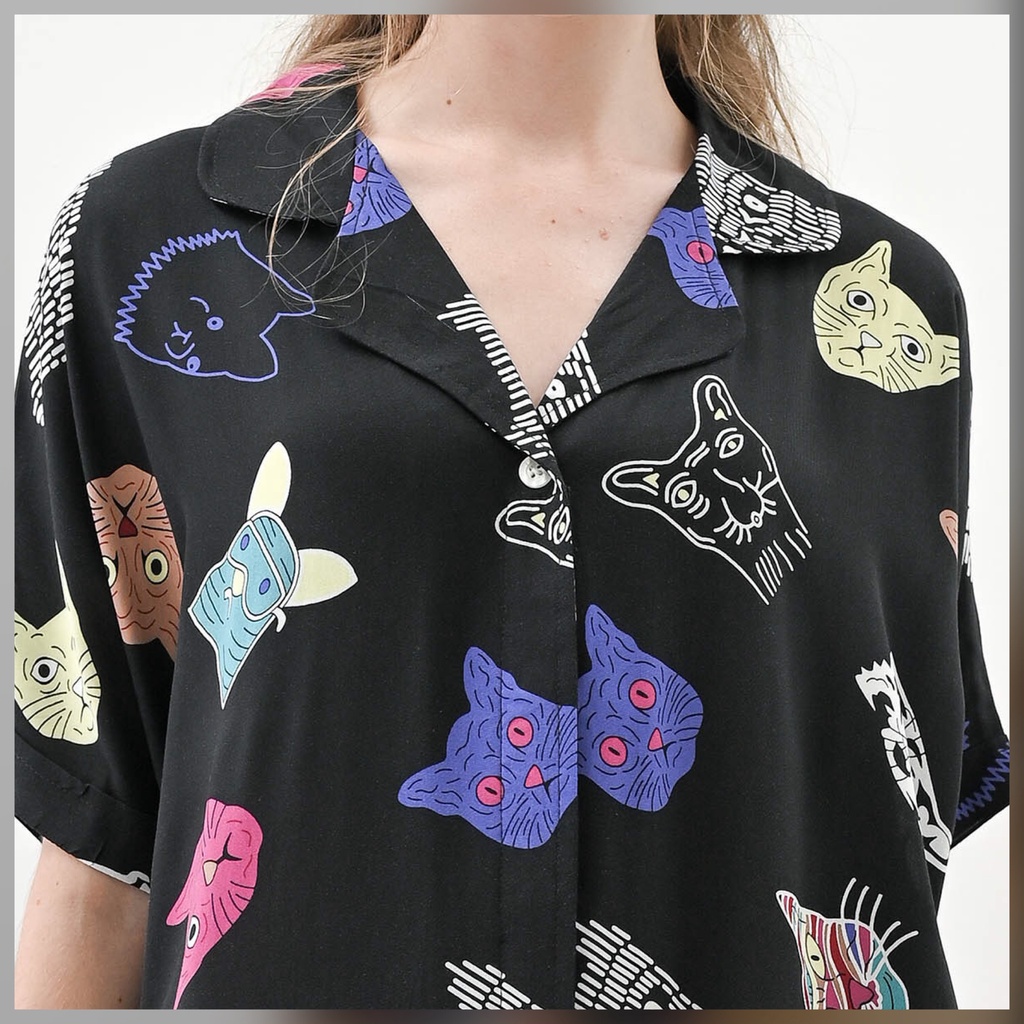 Yoko Nightdress - Sleepwear Daster-Black Cat