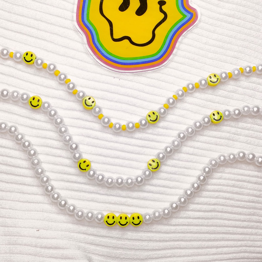 SMILE PEARLS BEADED NECKLACE/KALUNG MANIK MANIK KOREAN SMILE/AESTETIC KALUNG PRIA DAN WANITA