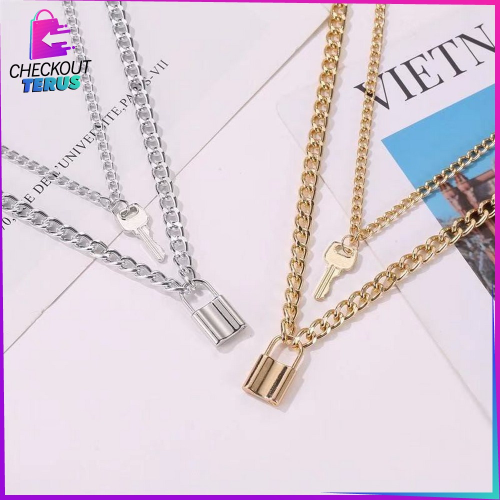 CT K57 K58 Korean Fashion Kalung Gembok Kunci Lock Key Wanita Pria Retro Kalung Rantai Wanita Lapis Emas Liontin Simple Unik