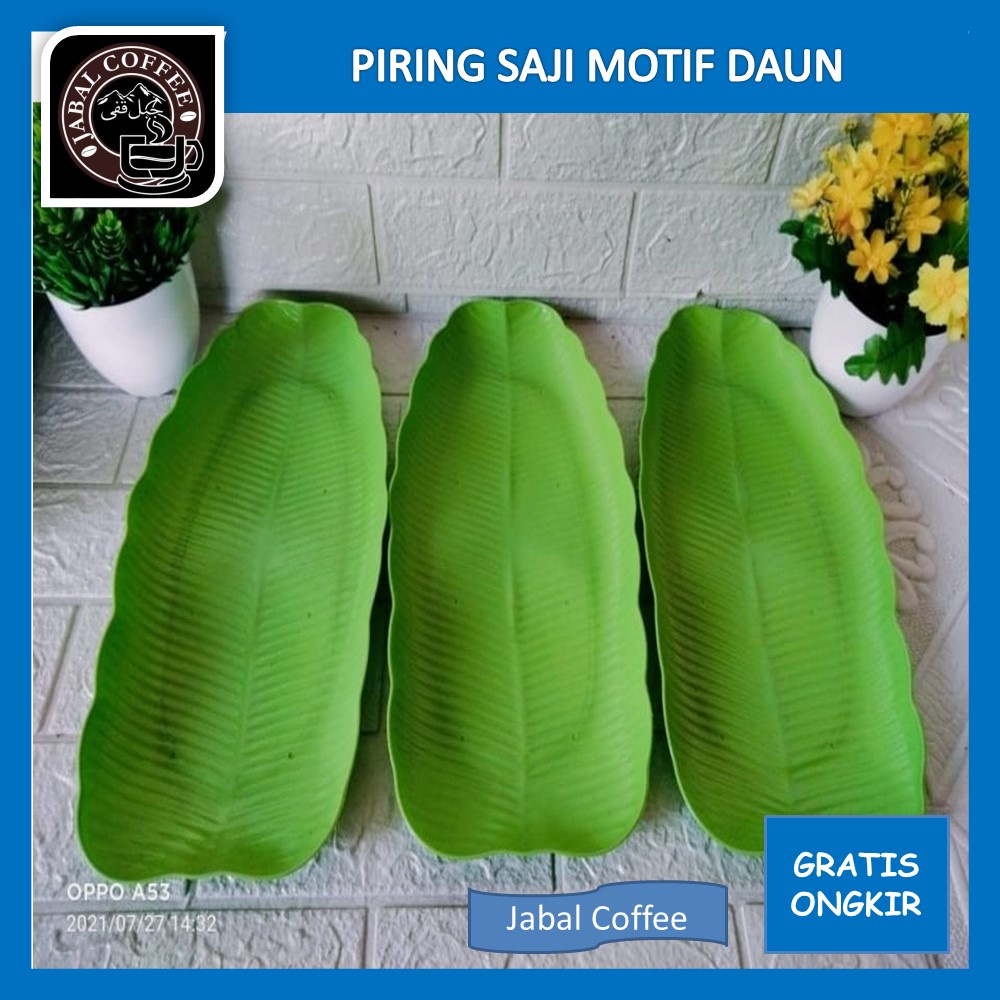 Piring Bentuk Daun / Piring Saji Motif Daun Pisang Plastik / Piring Nampan Sajian Baki Plastik Motif Daun