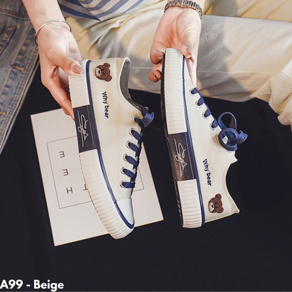 SEPATU SNEAKERS KANVAS BERUANG BEAR LUCU CANTIK NYAMAN CASUAL DAILY COMFY IMPORT A99