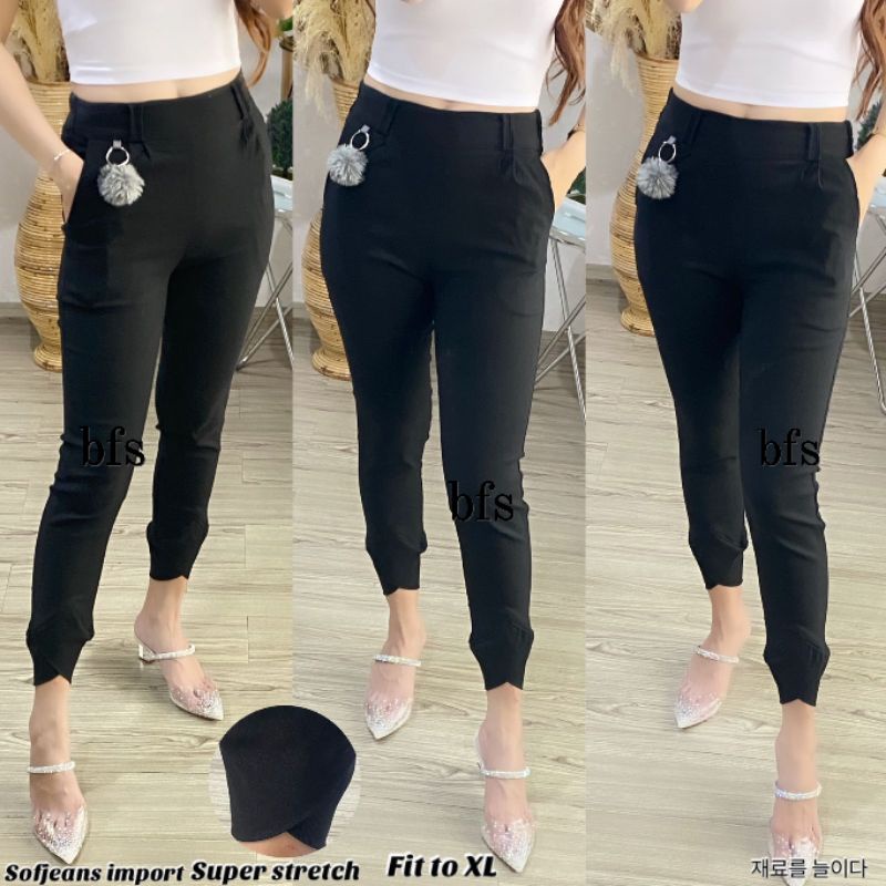 Celana Warna Soft Jeans Stretch Import Belt H 101