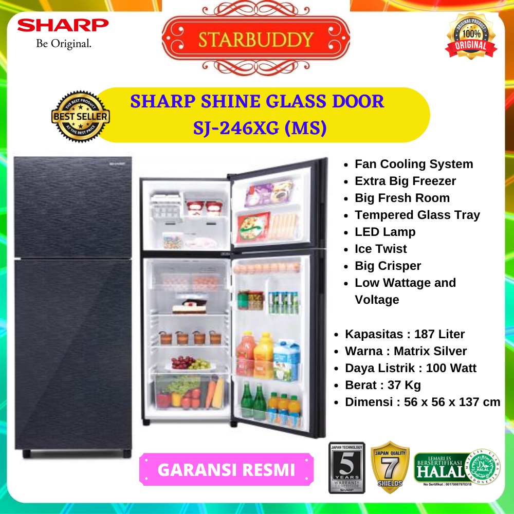 KULKAS SHARP SJ-246XG 2 PINTU  SHINE GLASS DOOR SERIES
