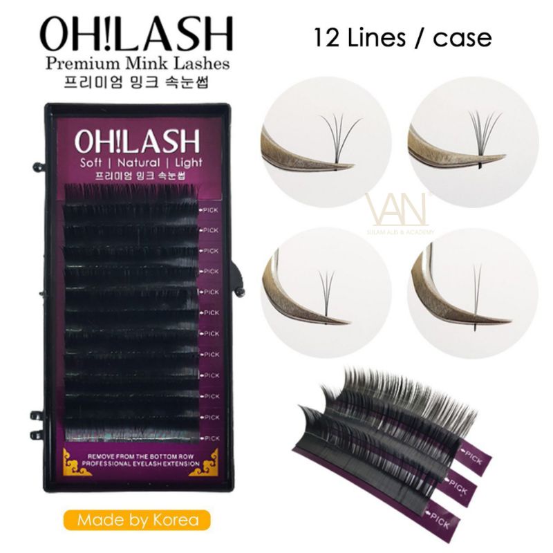 OH!LASH BULU MATA CABANG VOLUME EYELASH EXTENSION PREMIUM MINK LASHES 12 LINES / CASE MADE BY KOREA