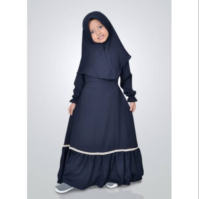 Baju muslim gamis  anak perempuan warna  Navy  Shopee Indonesia