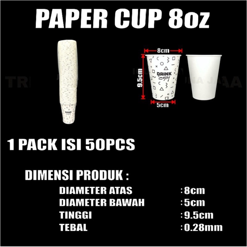 Paper Cup 8oz Hot 4oz 12oz Cup 16oz 22oz Hot n Cold Per Pack Hanya Gelas Kertas Tahan Panas SBY