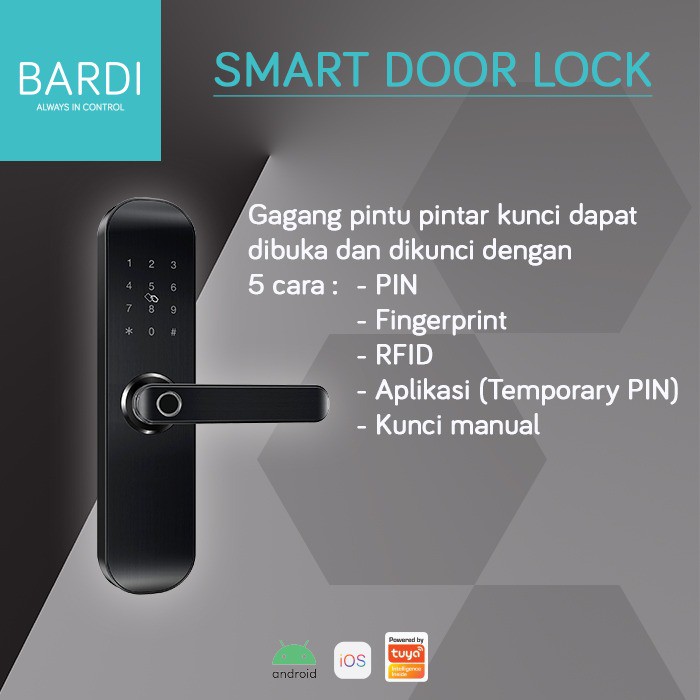 Bardi Smart Home Door Lock Handle RFID-Fingerprint Waterproof IP54 Kunci Pintu Smart