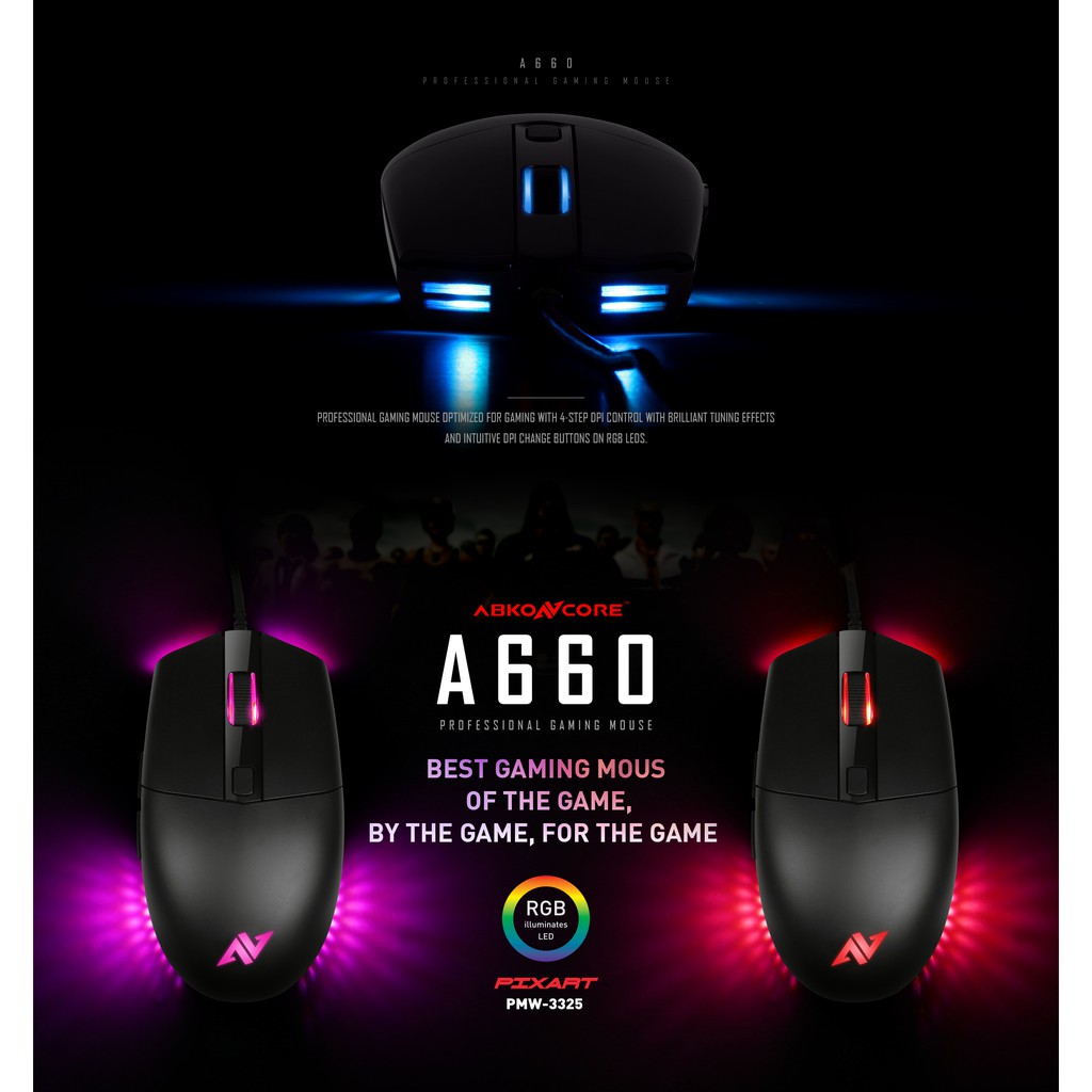 Mouse gaming abkoncore A660 RGB |Pixart PMW 3325 | Omron | 10.000DPI