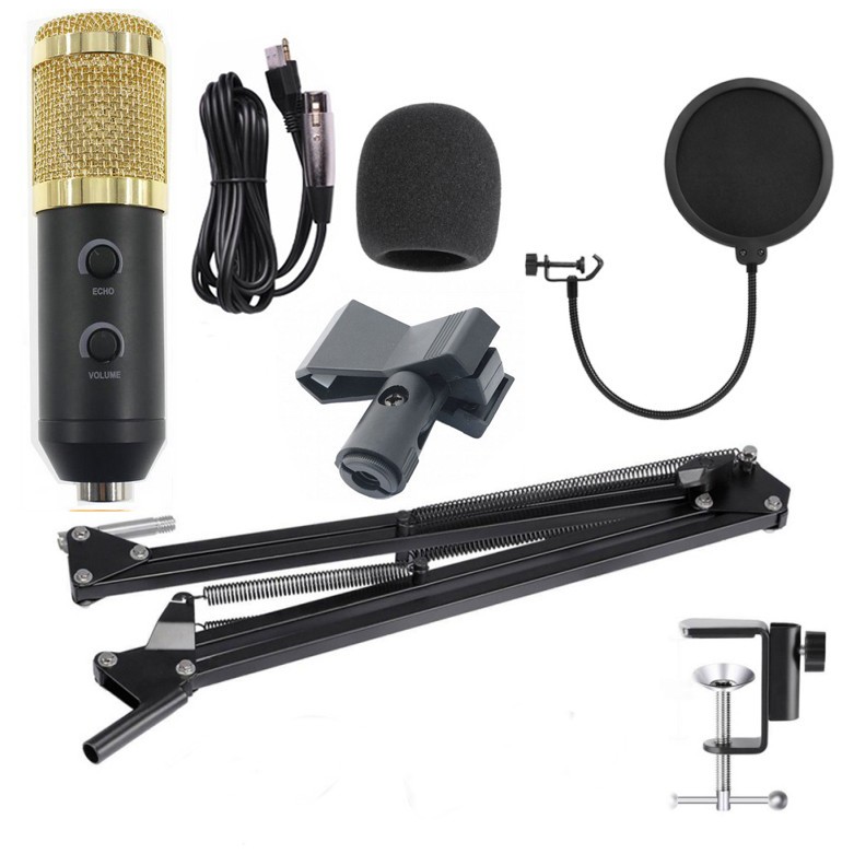 BM-900 Professional Condenser Microphone with Scissor Arm Stand NB-35 &amp; Pop Filter - TFSK03BK Black