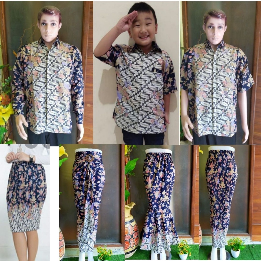 Setelan Couple Kemeja Dewasa / Setelan Couple Kemeja Anak/ Couple Rok Lilit Setelan Motif Bugenvil