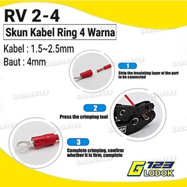 Terminal Skun Kabel Ring O Sekun Cable Lug Isolasi Insulated RV2 2-4