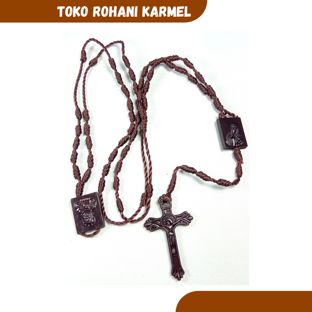 KALUNG ROSARIO SKAPULIR / ROSARIO KALUNG TALI SKAPULIR / SKAPULIR COKLAT KARMEL / ROSARIO KATOLIK