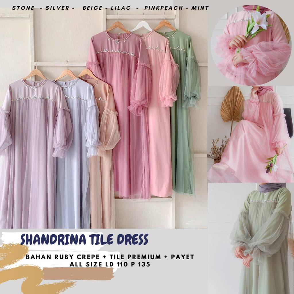 Shandrina Tile Dress ld 110/Dress Tile Full Keliling/Dress Tile Brukat Jumbo/Gamis Tile Payet