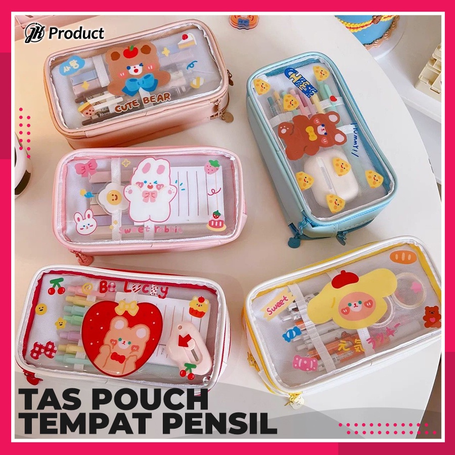 

Kotak Tempel Pensil Pulpen Tas Peralatan Alat Tulis Sekolah Transparan Motif Lucu