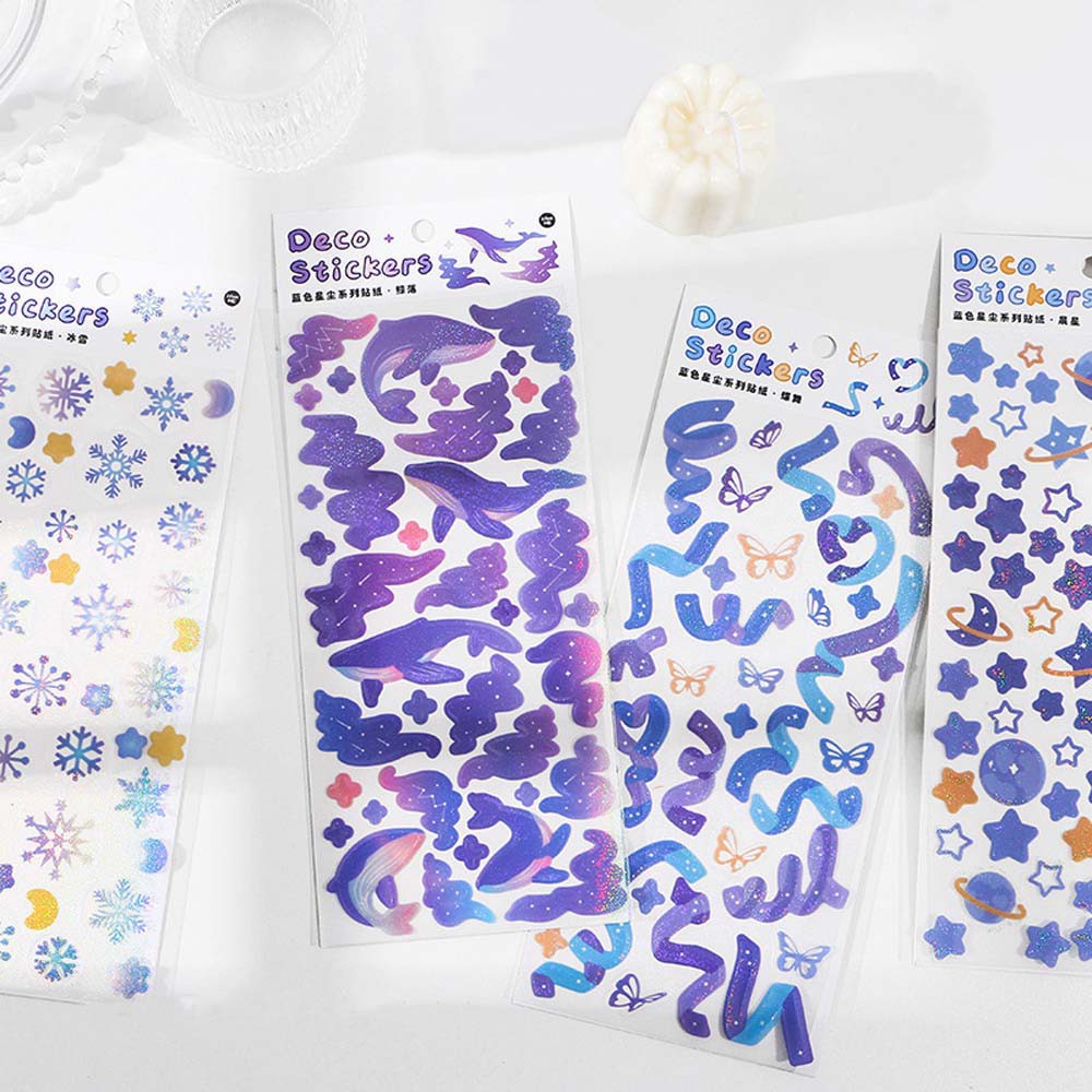 Lanfy Stiker Kertas Motif Snowflake / Bintang Biru Untuk Dekorasi Scrapbook / Diary / Handbook