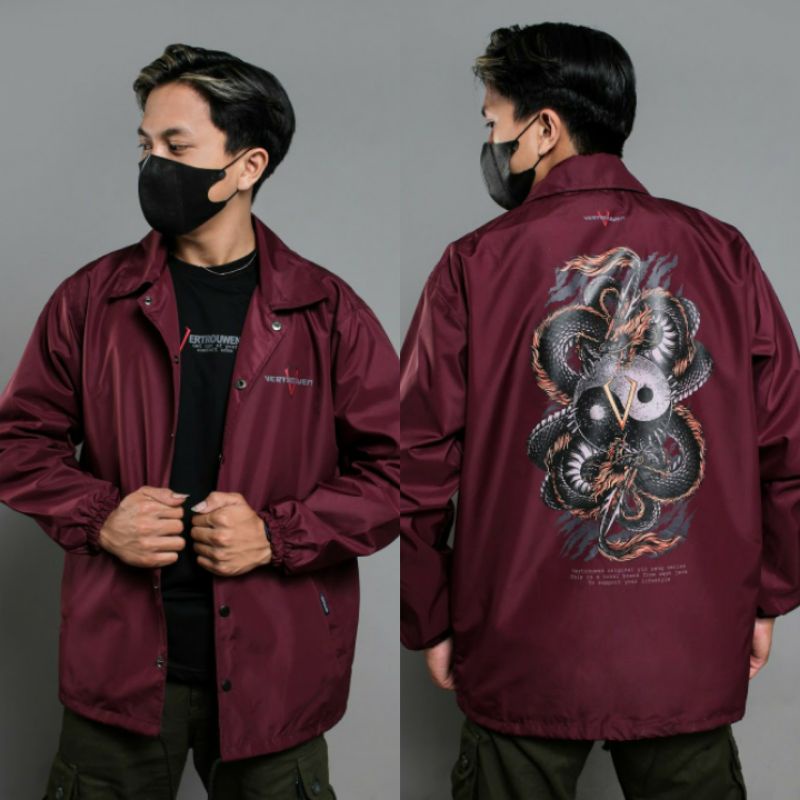 [VERTROUWEN] Jaket Coach Pria Distro Original Japan Series YinYang Maroon