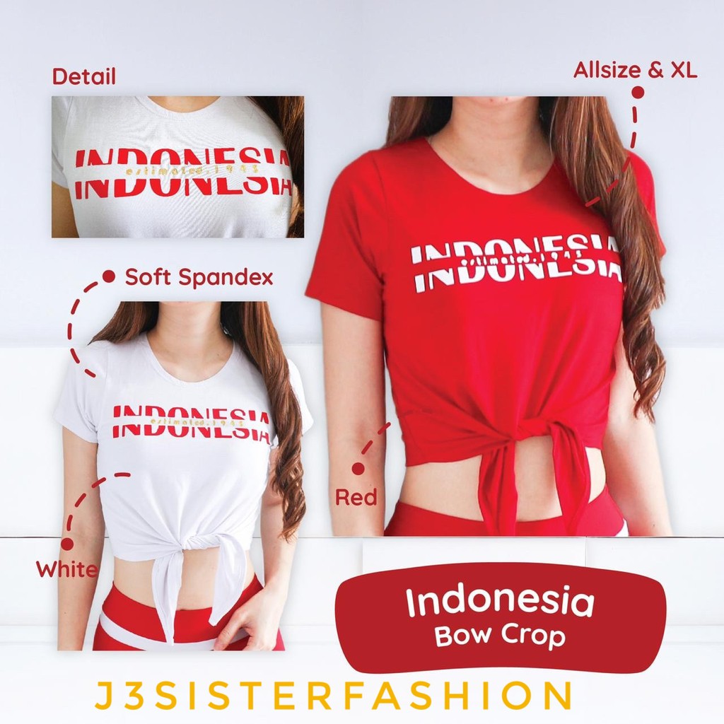 BAJU CROP TOP INDONESIA 1945 MERAH PUTIH baju atasan senam zumba dance fitness