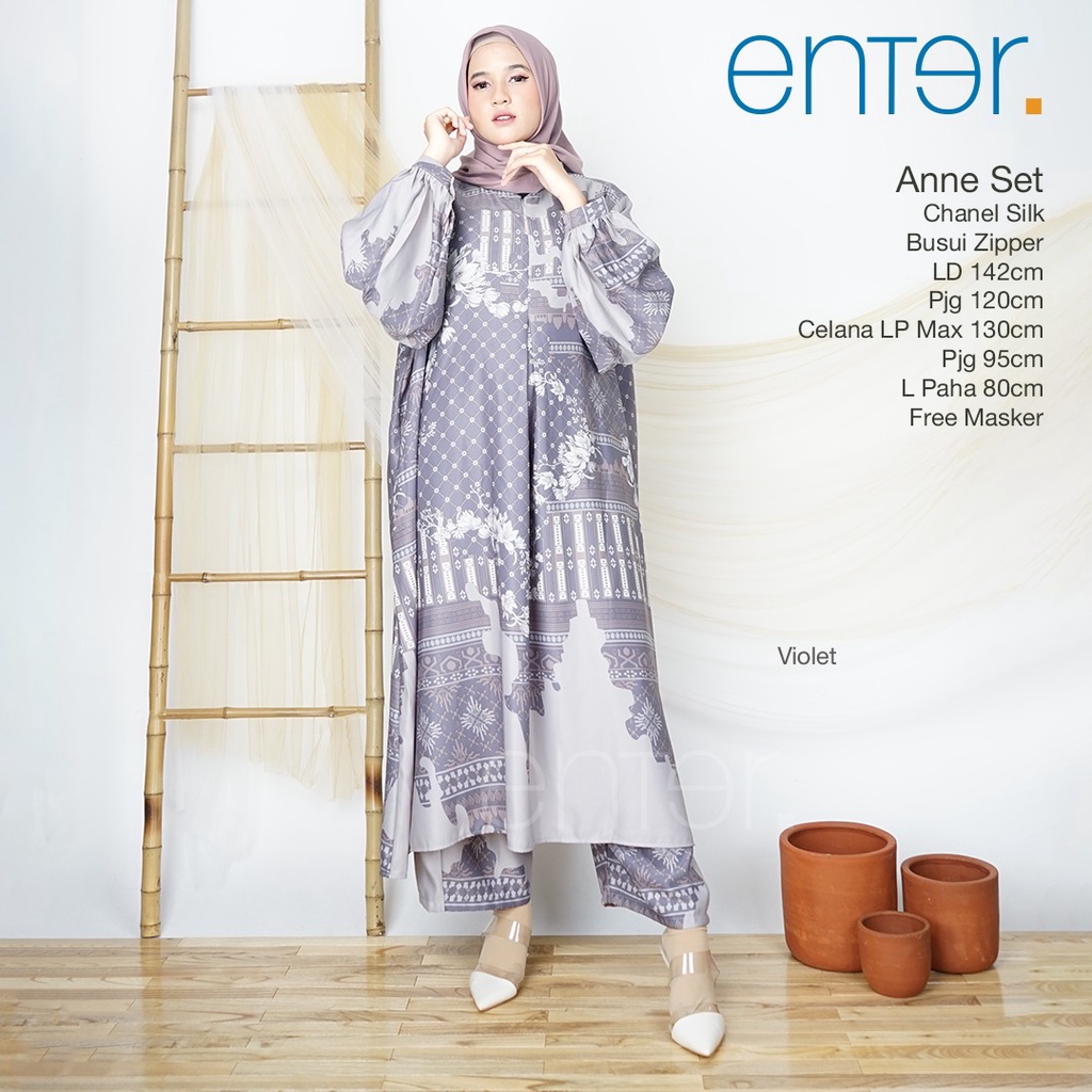BR45DZ Anne One Set Setcel Tunik Dan Celana Big Size Jumbo Ld 130 140 Motif Alsize Fit 4L Free Maske